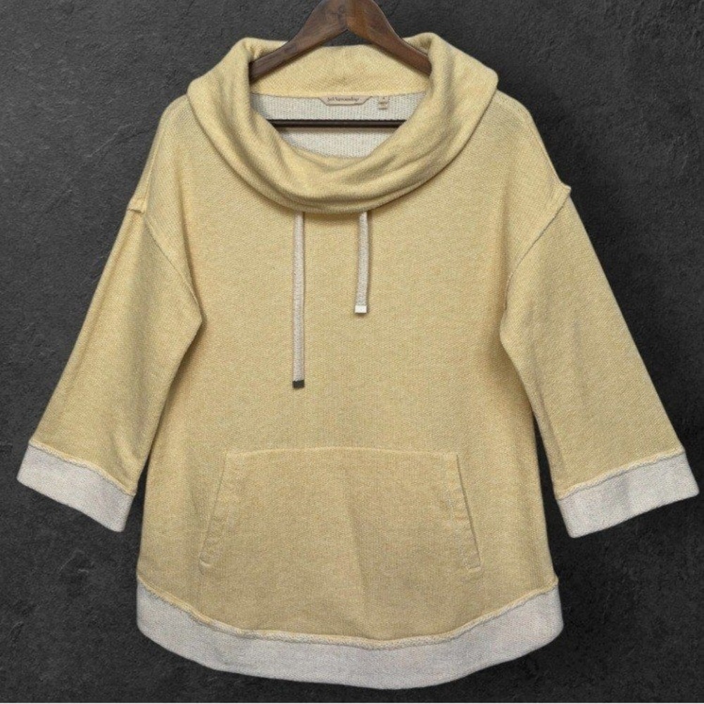 Soft Surroundings Hoodie Womens Medium Yellow Cowl Neck 3/4 Sleeve 29P17 Good